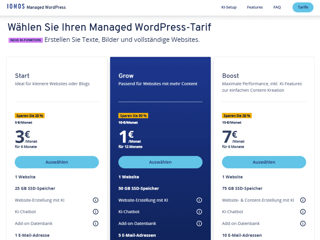 Managed WordPress-Tarif von IONOS